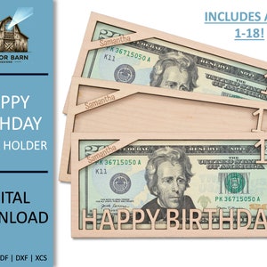Suporte para dinheiro de aniversário Arquivos SVG Download digital Arquivos Glowforge Arquivos Xtool Presente de aniversário Suporte para notas de dólar SVG Suporte para dinheiro Svg Svg Dxf