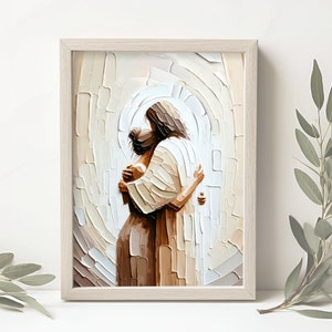 Woman Safe in His Arms Vertical | Digital Download | Jesus Embracing Woman | Christian Art | Bible Wall Art | DIGITAL DOWNLOAD PRINTABLE