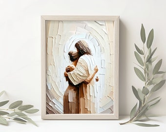 Woman Safe in His Arms Vertical | Digital Download | Jesus Embracing Woman | Christian Art | Bible Wall Art | DIGITAL DOWNLOAD PRINTABLE