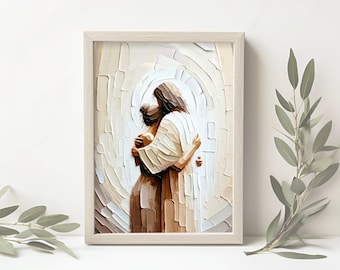 Woman Safe in His Arms Vertical | Digital Download | Jesus Embracing Woman | Christian Art | Bible Wall Art | DIGITAL DOWNLOAD PRINTABLE