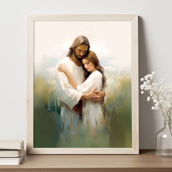 Safe in his arms | Digital Download | Jesus Embracing Woman| Jesus Wall Art | Bible Art | DIGITAL DOWNLOAD PRINTABLE