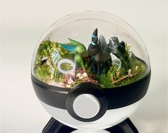 Shiny Umbreon & Espeon Pokéball Terrarium | Handmade Pokémon Diorama | Collector Gift