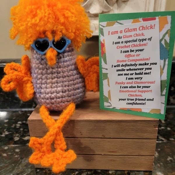 Emotional Support Orange Fluff GLAM CHICK/Crochet Handmade/Funky Chickens/Emotional Support Chickens