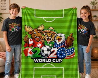 World Cup 2026 Bundle, Soccer Shirt and Blanket Set, Kids Soccer Gift, USA Mexico Canada Set, Football Fan Bundle Gift