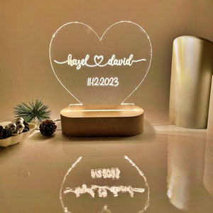 Lámpara de noche con forma de corazón personalizada, lámpara LED grabada a medida