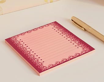 Coquette Notepad, Achy Lacey Heart Design, Girly Memo Pad