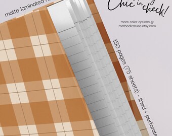 Diario con copertina rigida - Quaderno a righe e perforato per studio, ufficio, diario, regali - Chic Check - Cammello