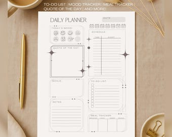 Planner giornaliero minimalista stampabile – Tracker delle abitudini, diario della gratitudine (PDF)