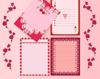 Pacchetto di blocchi note stampabili Coquette – Cancelleria Kawaii Cherry & Heart (PDF)