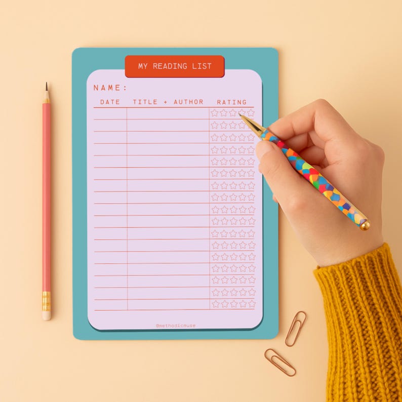 Reading List Printable – Book Tracker With Star Ratings (A4 & US Letter ...