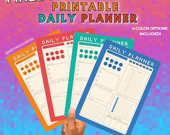 Agenda giornaliera in stile pixel art retrò: monitoraggio dell'umore e dei pasti (PDF stampabile A4/US Letter)