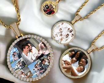 Custom Picture Necklace, Personalized Necklace With Photo, Engraving Necklace, Hip Hop Round Pendant Iced Out Cubic Zircon, Gift for him/her