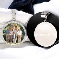 Custom Picture Necklace, Personalized Necklace With Photo, Engraving Necklace, Hip Hop Round Pendant Iced Out Cubic Zircon, Gift for him/her