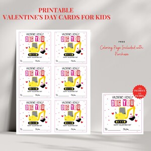 Kids Printable Valentine cards| I DIG YOU Valentine Tags dump truck  Classroom favors trucks for boys classroom