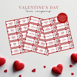 Valentine&#39;s Day Love Coupons - Printable Gifts for Him and Her, Romantic Valentine&#39;s Voucher, Fun Coupon Book ideas
