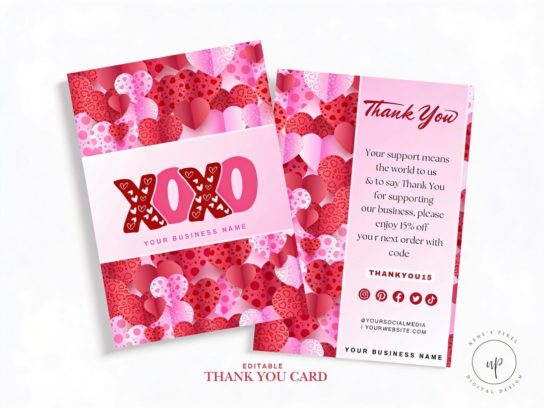 Editable Valentine's Day Thank You Card | XOXO Small Business Insert ...