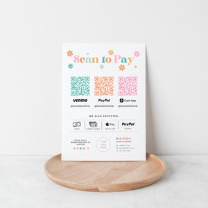 Retro Scan to Pay Zeichen Vorlage | 5x7 QR Code Tip Zeichen | Sofortdownload | Anpassbare Canva Vorlage Bearbeitbar