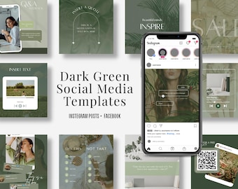 Dark Green Instagram Post Templates: Canva Editable (Digital Download)