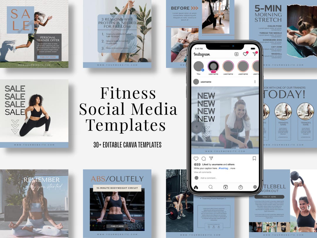 Gym Fitness Social Media Templates, Editable Canva Posts (digital ...
