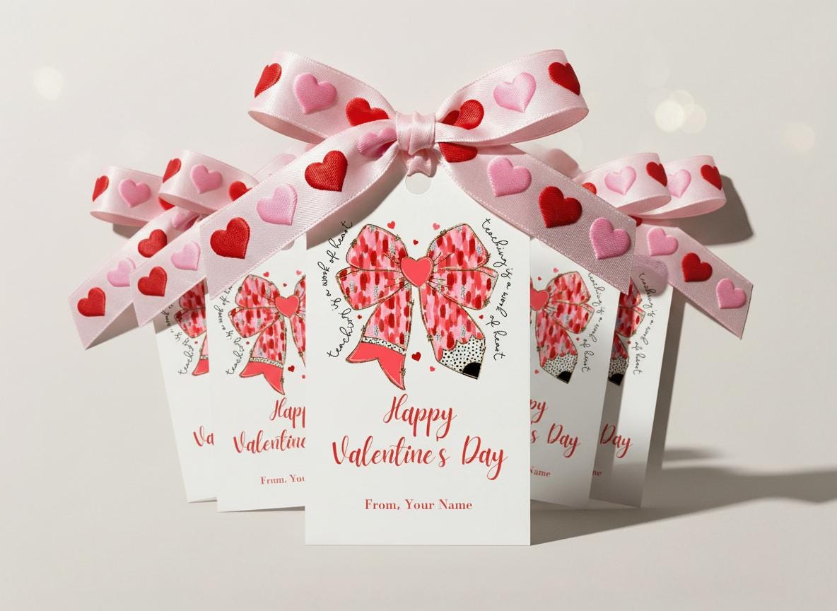 Teacher Valentine Gift Tags & Stickers | Editable Canva Template ...