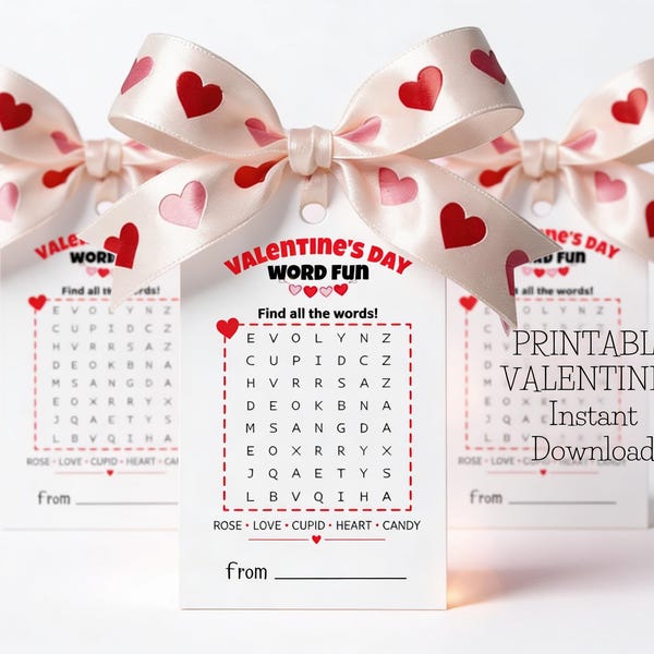 Word Search Valentine Card Printable | Valentine Game for Kids | Non-Candy Classroom Valentine