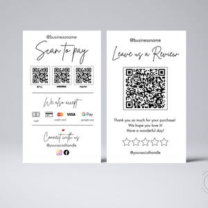 nowoczesny szablon znaku kodu QR dla małych firm | Edytowalny szablon Canva | Cennik i skanowanie w celu zapłaty Połącz się z nami Znak płatności