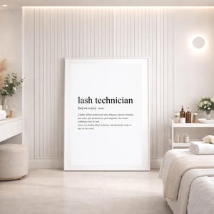 Definition av franstekniker, tryck 18x24, väggkonst för skönhetssalong, dekoration för ögonfransteknik, minimalistisk fransaffisch, utskrivbar present till hudterapeut