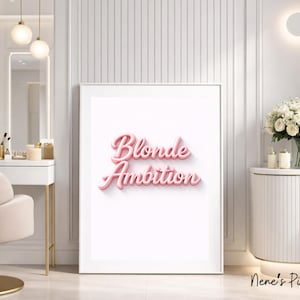 Blonde Ambition Salon-print | Roze kappersmuurkunst met schrift | 11 x 14 digitale download