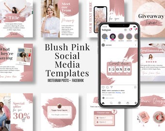 Professional social media templates for business influencers in blush pink - instant download