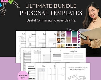Ultimate Life Planner Printable PDF Templates for Monthly Weekly Daily Hourly Planner Health Fitness Cleaning Household Finances Checklist