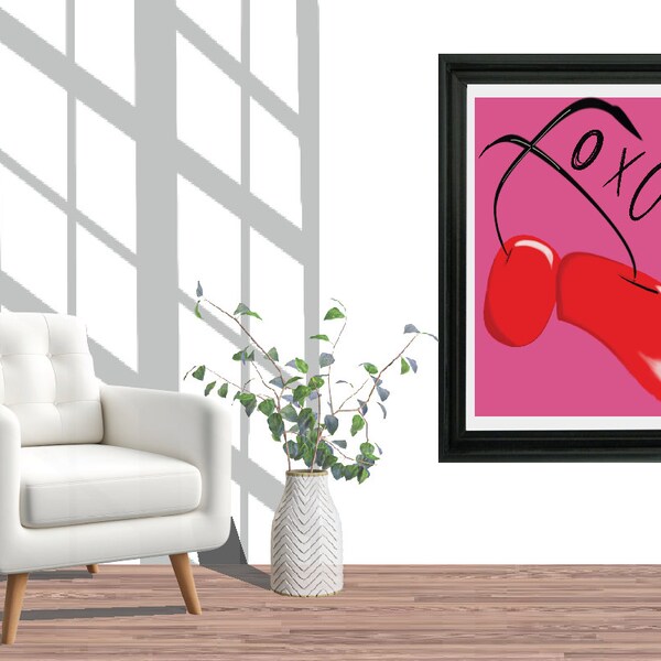 XOXO poster. Cherry art poster. Modern Valentine art.Digital Art Print. Printable art.