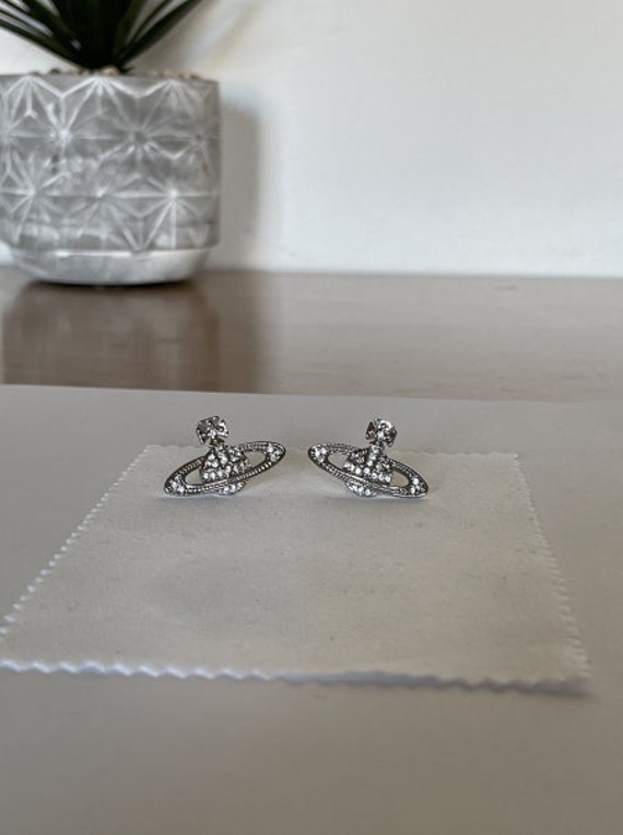 Silver Diamond Saturn Style Earrings