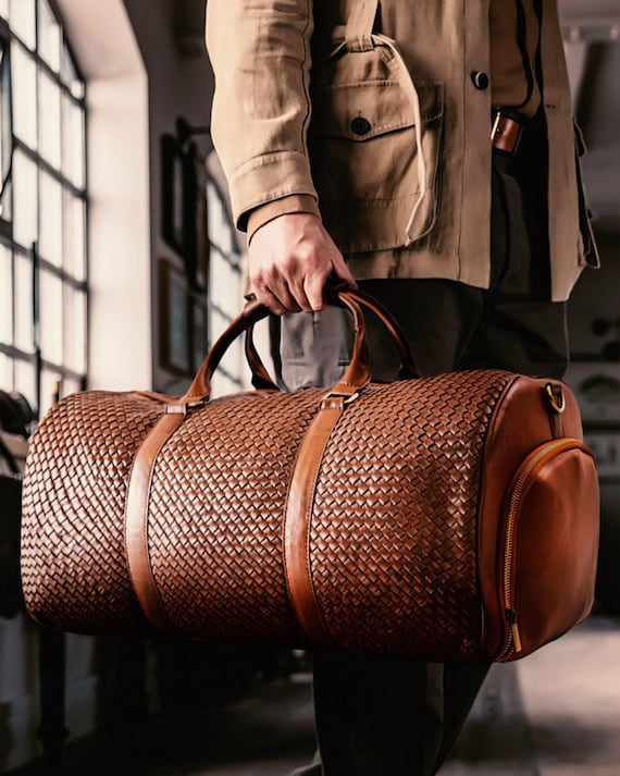 Handcrafted Tan/Brown Leather Duffle Bag - Vintage-Inspired Travel Weekender