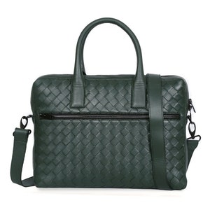 Intrecciato Leder Laptoptasche - stilvoller 14-Zoll-Organizer mit langem Griff und Schultergurt - gewebte Eleganz für einfaches Tragen