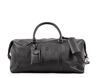 Full-Grain Leather Duffle Bag: Travel Weekend Bag with Shoe Storage