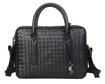 The Woven Executive – Leather Laptop Briefcase-Double Zipper-Dual Portion-Make to Order-Sheepskin-Bovine Leather