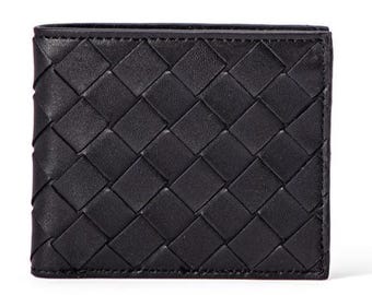 Braided Sheepskin Leather Wallet | RFID Blocking Bifold, Intrecciato Woven Pattern