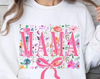 Floral Mama Coquette Bow PNG, Preppy Mom Design, Cute Mom png, Mother's Day Clipart,  Floral Spring Sublimation, Digital Instant Download