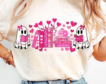 Coquette Valentine Ghost PNG, Book Lover Shirt Design, All booked for Valentine's Clipart, Bookish Png, Bookworms lovers Digital Download