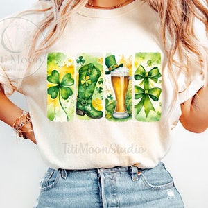Retro St Patrick&#39;s Day Brushstroke PNG, Coquette Shamrock Design, Lucky Shamrock Clipart, Patrick Day Sublimation, Digital Download