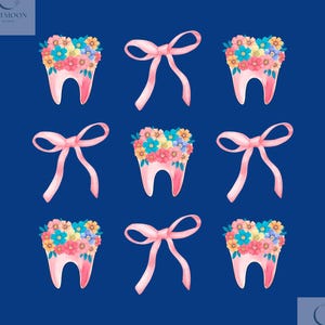 Kwiatowy Ząb Koszula Projekt Png, Coquette Retro Dentysta Png, Koszula Asystenta Stomatologicznego Sublimacja Projekty, Estetyka Stomatologiczna Png, Różowa Kokarda Png