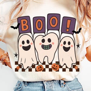 Ghost Checkered Dentist PNG, Spooky Dental Assistant Png, Retro Halloween Dental Hygienist Png, Halloween Sublimation Design, Spooky Season