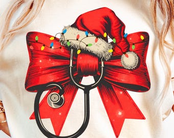 Christmas Nurse Stethoscope Png, Coquette Bow Nurse Png, Holiday Medical Shirt Png, ER Nurse Sublimation, Nurse Practitioner Png, CNA Png