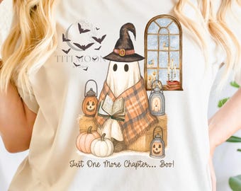 Ghost Reading Book PNG, Book Lover Png, Bookish Halloween Png, Preppy Fall Shirt Design, Librarian Sublimation
