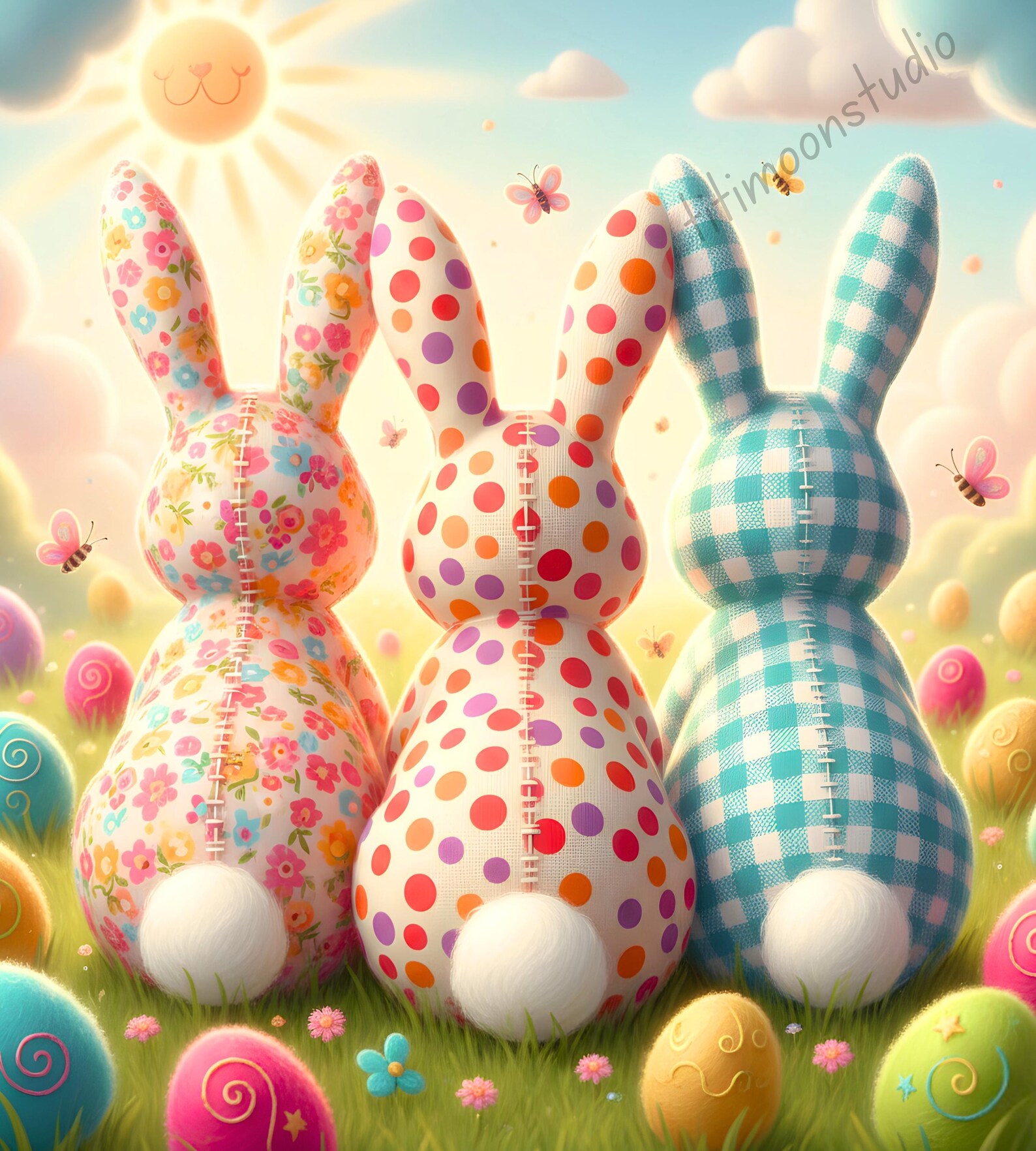 3 Easter Bunny JPG Clipart, Spring Printable Wall Art, High Quality JPG ...