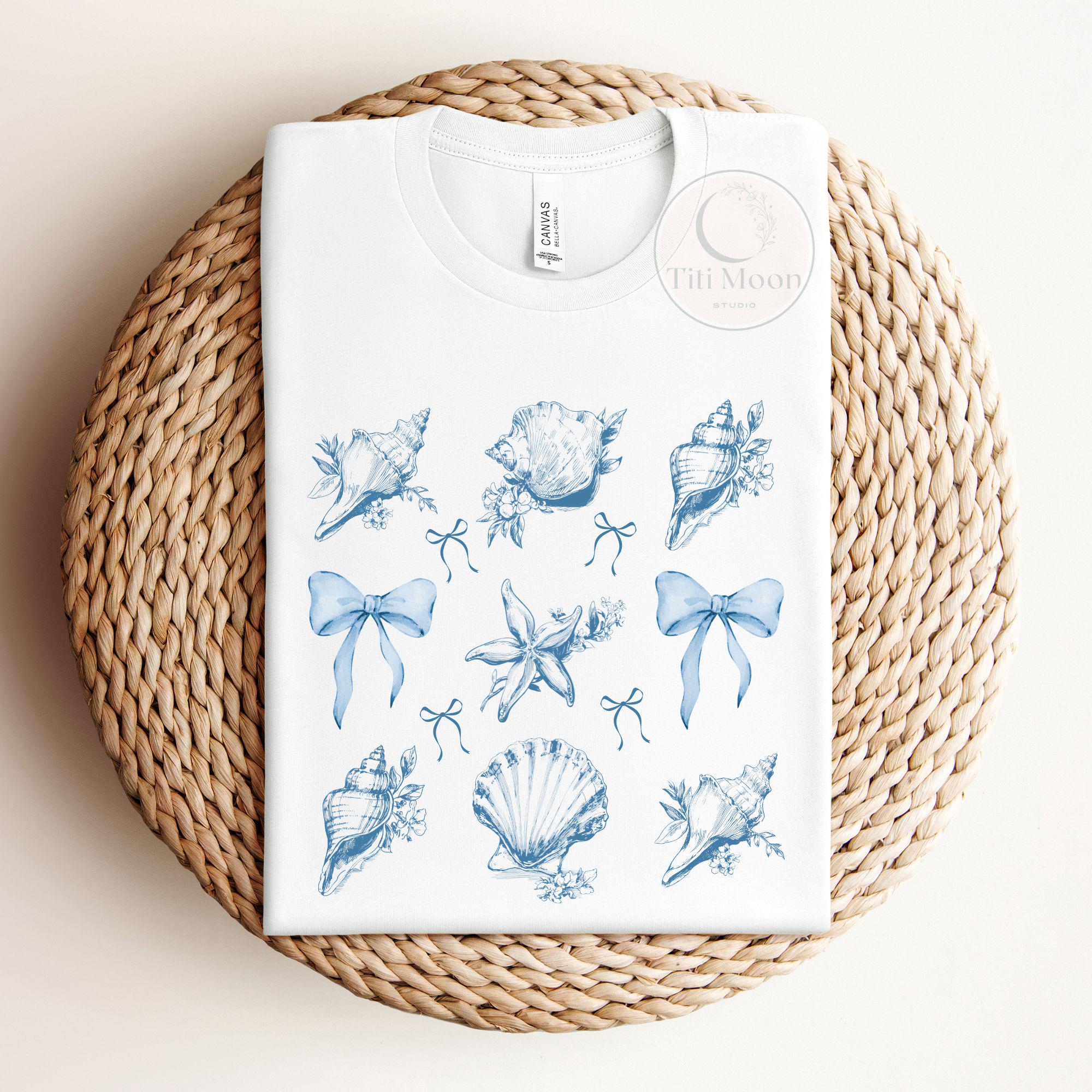 Coquette Seashell PNG, Blue Bow Summer Design, Coastal Beach Png ...