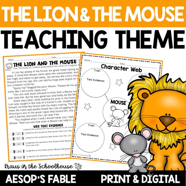 Lion and the Mouse Activities | Aesop's Fables Activities | Theme Worksheets | Fables Printables