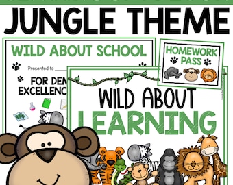 Jungle Theme Decor | Safari Theme Decor | Classroom Decor | Bulletin Boards | Jungle Certificates | Jungle Nameplates | Jungle Helper Chart