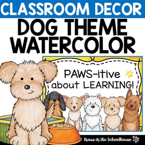 Hund Aquarell Thema Dekor | Klassenzimmer Dekor | Pinnwände | Hunde Zertifikate | Hunde Namensschilder | Hunde-Helfer-Diagramm | Zurück zur Schule