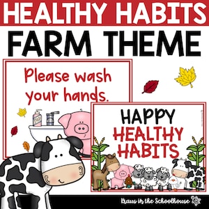 Healthy Habits Posters for Bulletin Boards | Farm Theme Decor | Classroom Decor | Bathroom Posters | Bathroom Decor | Farm Decorations